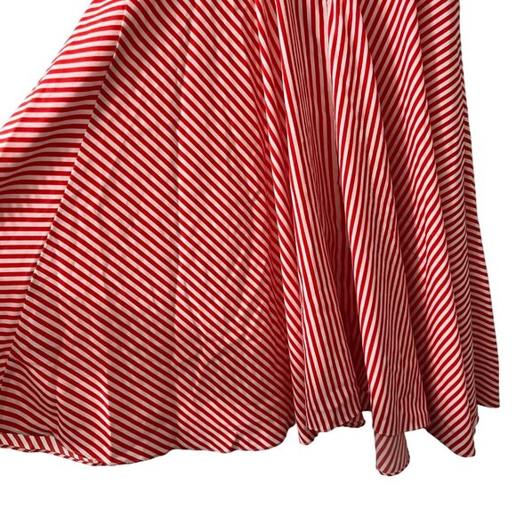 Neiman Marcus Red Striped Pin Up Cold Shoulder Ruffle Neckline Fit Flare Dress 4 - Picture 3 of 5